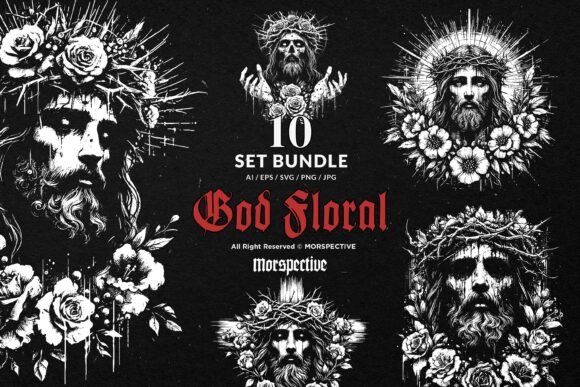 10 Bundle Dark Art God Floral Christ Graphics and Illustrations Review