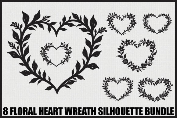 8 Heart Silhouette Floral Frames Graphics and Illustrations Review
