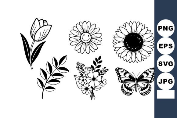 Black and White Floral and Butterfly Vec Graphics and Illustrations