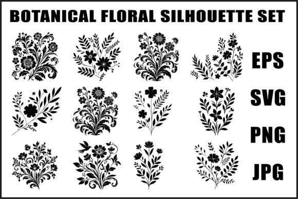 Black Botanical Floral Silhouette Set: Graphics and Illustrations Review