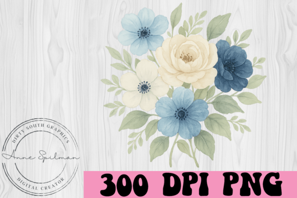 Blue Floral Bouquet Arrangement Graphics and Illustrations