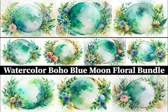 Blue Moon Floral Watercolor SVG Bundle