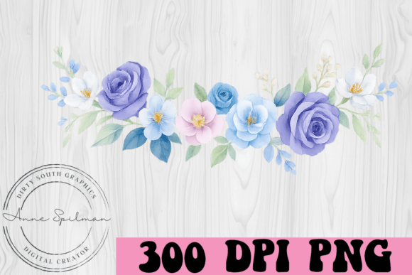 Blue, Purple, White Floral Swag Graphics and Illustrations