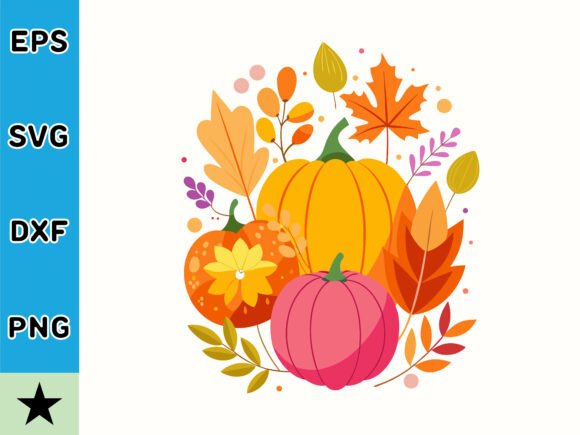 Boho Autumn Floral and Pumpkin SVG Graphics and Illustrations