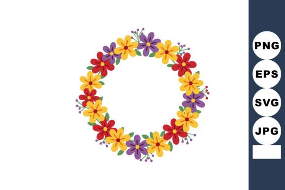 Colorful Floral Wreath with Red Yellow a Graphics and Illustrations Review