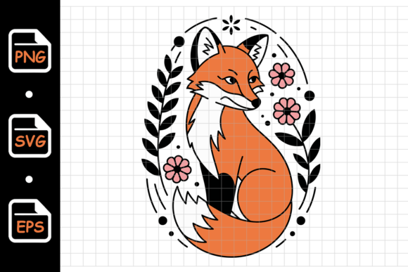 Cute Fox Sitting with Floral Frame Graphics and Illustrations Review