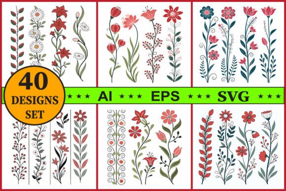 Floral Border Vector Line Art Bundle Set