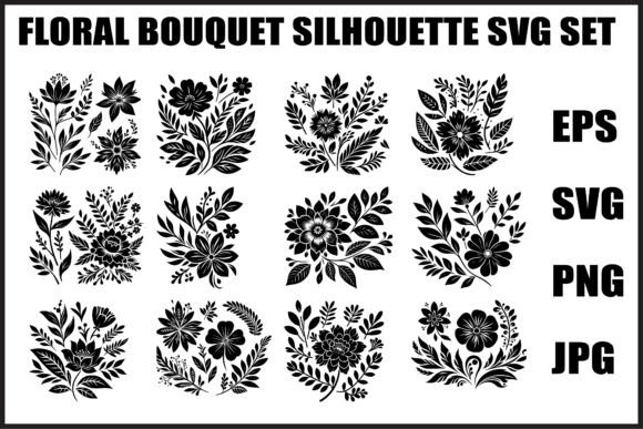Floral Bouquet Silhouette Set Graphics and Illustrations