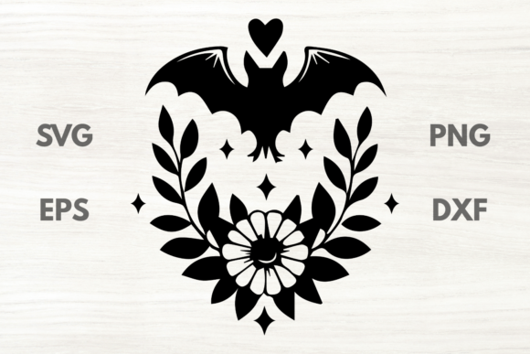 Floral Bouquet with Bat and Moon Graphics and Illustrations