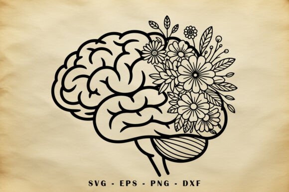 Floral Brain SVG, Mental Health Awarenes Graphics and Illustrations