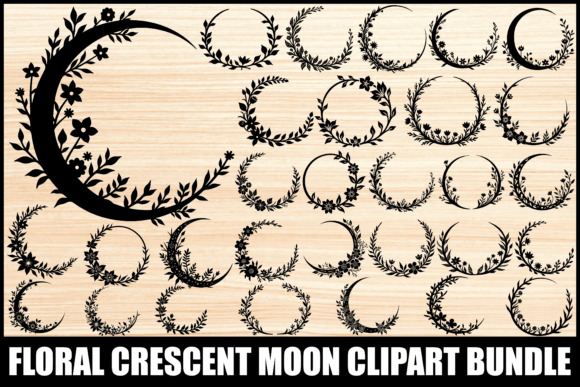 Floral Crescent Moon Clipart Bundle: Graphics and Illustrations for Sellers