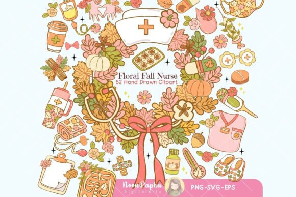 Floral Fall Nurse Clipart Set Hand Drawn Graphics and Illustrations Review