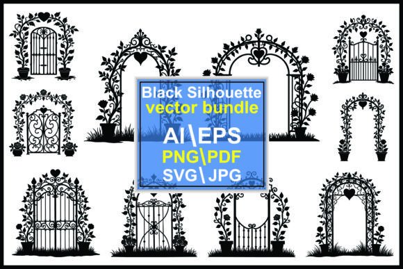 Floral Gate Vector Art Silhouette Graphics and Illustrations