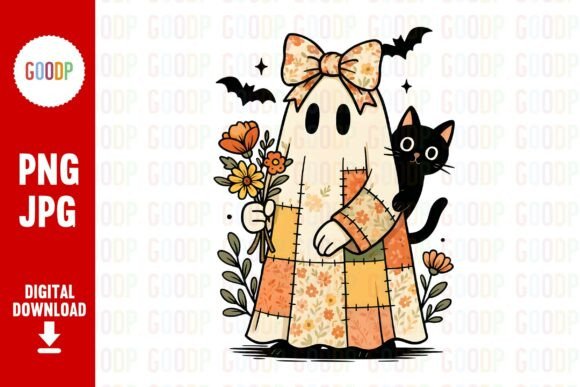 Floral Ghost with Black Cat Png Graphics and Illustrations Review