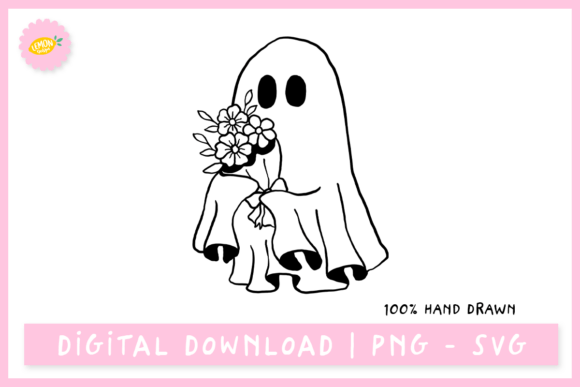 Floral Ghosts Line Art Clipart Graphics and Illustrations Review