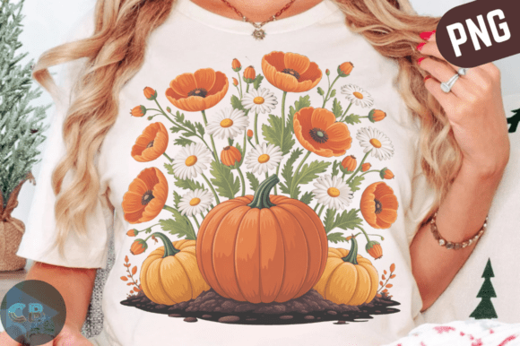 Floral Pumpkin Fall Shirt, Halloween PNG