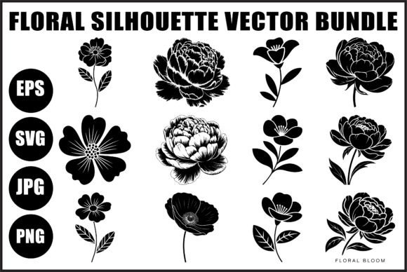 Floral Silhouette Vector Bundle: Graphics and Illustrations for Crafters