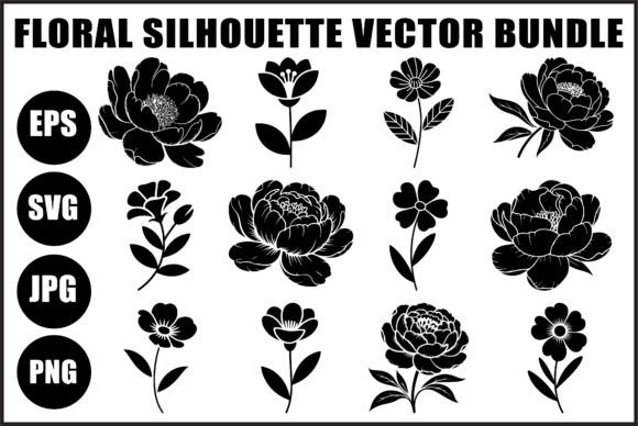 Floral Silhouette Vector SVG Bundle for Graphics and Illustrations