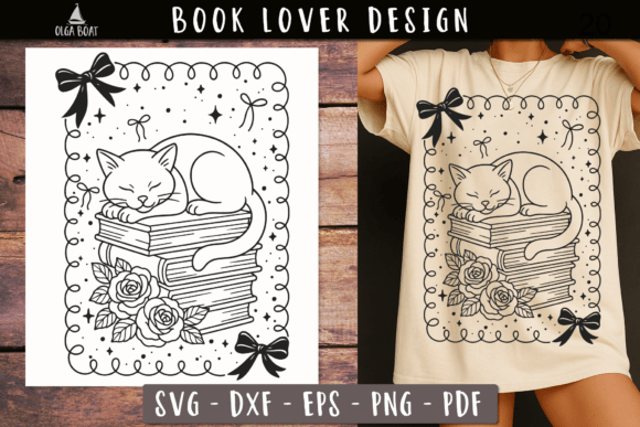 Floral Sleeping Cat Book Stack SVG Graphics and Illustrations Review