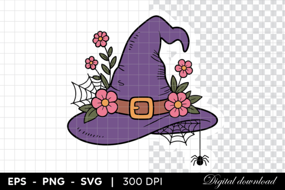 Floral Witch Hat with Spider Web Graphics and Illustrations Review