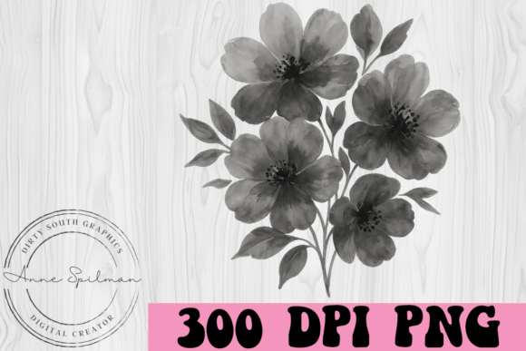 Grey and Black Floral Arrangement Graphics and Illustrations