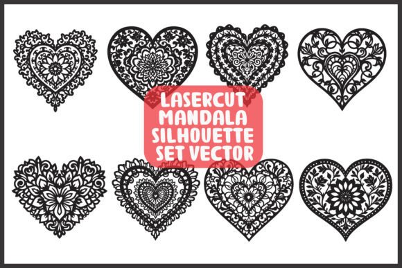 Laser Cut Mandala Heart Floral Silhouettes Graphics and Illustrations