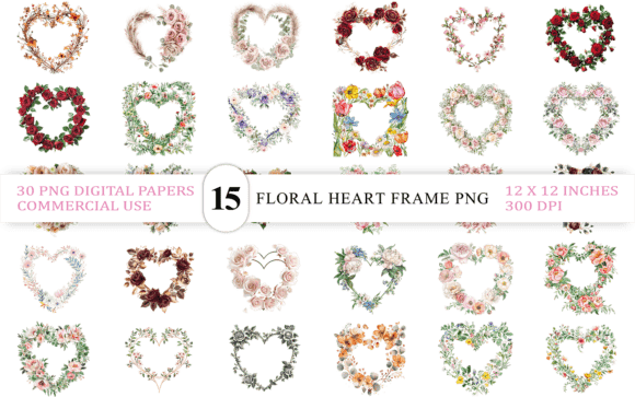 Luxurious Floral Heart PNG Collection Graphics and Illustrations
