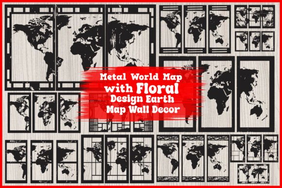 Metal World Map with Floral Frame: Graphics and Illustrations Review