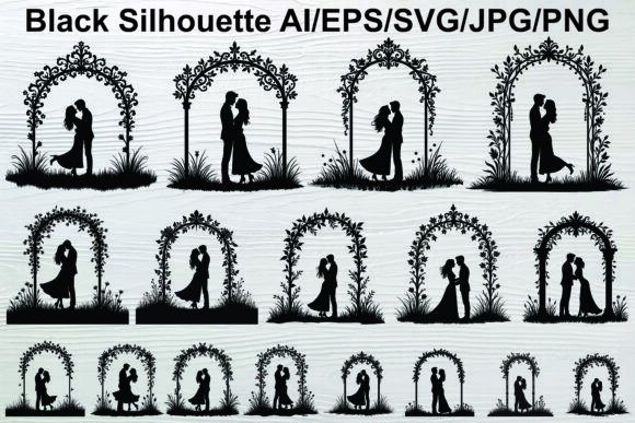 Silhouette Couple Kissing Under a Floral Graphics and Illustrations Review