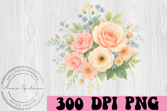 Sweet Watercolor Floral Bouquet Graphics and Illustrations