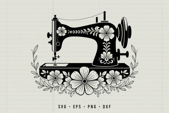 Vintage Floral Sewing Machine SVG Graphics and Illustrations