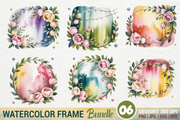 Watercolor Floral Frame Clipart Bundle for Graphics and Illustrations