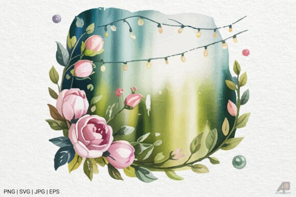 Watercolor Floral Frame Clipart SVG PNG Graphics and Illustrations
