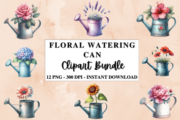 Watercolor Floral Watering Can Clipart Graphics and Illustrations Review